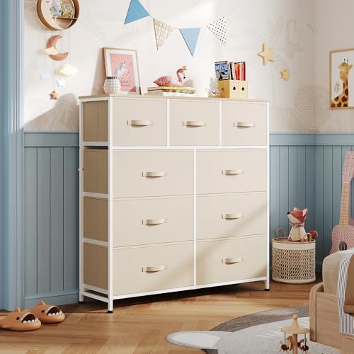 WLIVE Tall Dresser for Bedroom, 9 Drawer Chest of Drawers, Cream White - Image 2