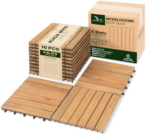 Acacia Interlocking Deck Tiles, 6 Slats by VICTORYRELAX