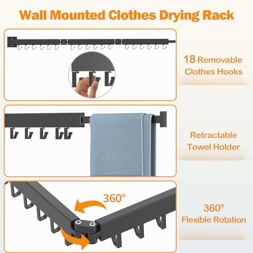 Kelisiting Foldable Clothes Drying Rack, 2 Fold Laundry Drying Rack Wall Mount - Image 4