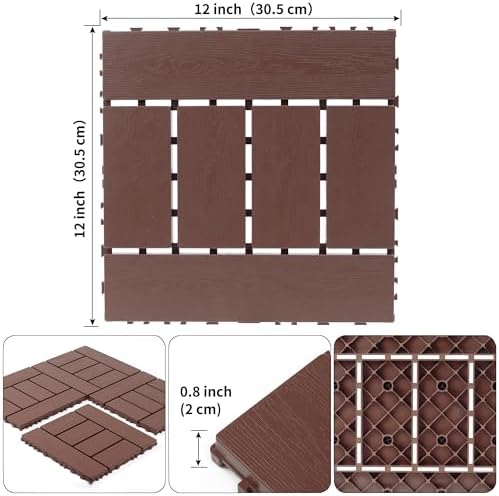Interlocking Deck Tiles, 44 Pack, Outdoor Waterproof Plastic Balcony Decking - Image 2