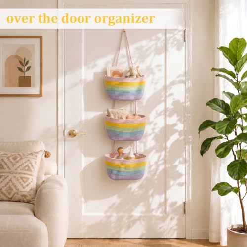 TeoKJ Over the Door Hanging Storage Basket 3 Tier Wall Organizer Rainbow - Image 2