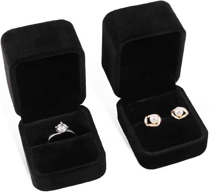 iSuperb 2 Pieces Velvet Ring Box Classic Jewelry Gift Boxes - Image 3