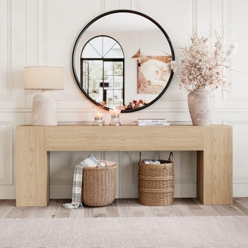 Epecoya 86-Inch Console Table for Living Room, Light Oak Brown - Image 4