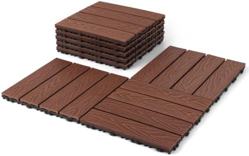 Composite Interlocking Deck Tiles Outdoor, Wood Grain Outdoor Deck Tiles by FHWTY