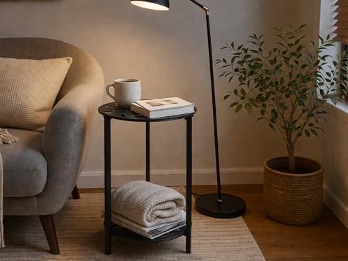 2-Tier Metal Round Side Table Black Accent Coffee Tables Small Space Corner - Image 2