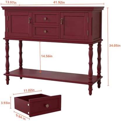 ARTPOWER Console Table with 2 Drawers, Retro Entryway Table with 2 Door - Image 2