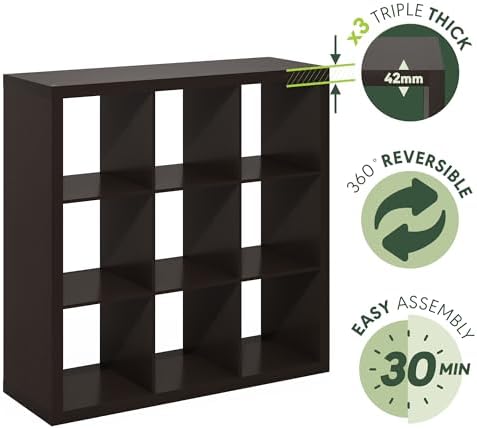Furinno Cubicle Book Shelf, 9-Cube Bookshelf, Triple Thick Frame Cube Storage - Image 6