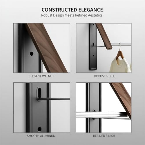 Wall Mounted Retractable Clothes Drying Rack, Walnut Foldable Hanger, Space - Image 4