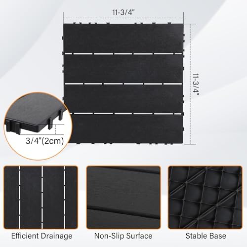 Neoaider 27PCS Plastic Interlocking Decking Tiles 12" x 12", Dark Grey - Image 3