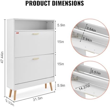 VEVOR Shoe Storage Cabinet for Entryway, 31.5" D x 9.4" W x 47.3" H - Image 3