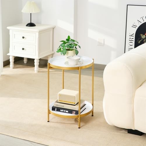 2-Tier Round End Side Table, Small Metal Side Table - Image 2