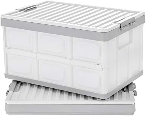 Collapsible Storage Bins with Lids 30L, Folding Plastic Stackable Utility by JUJIAJIA