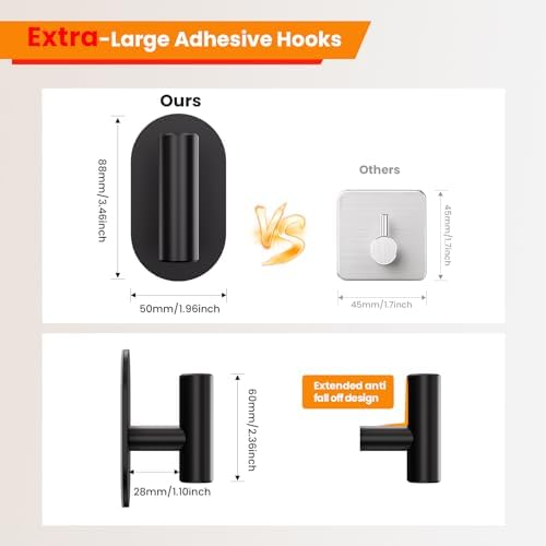 Aikzik Black Adhesive Hooks Heavy Duty, Wall Hooks - Image 3