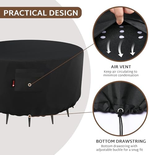 iBirdie Round Fire Pit Cover 28 inch, Outdoor Waterproof Coffee Table Cover - Image 3