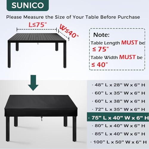 SUNICO Outdoor Table Covers Waterproof Rectangle 75x40x6in - Image 2