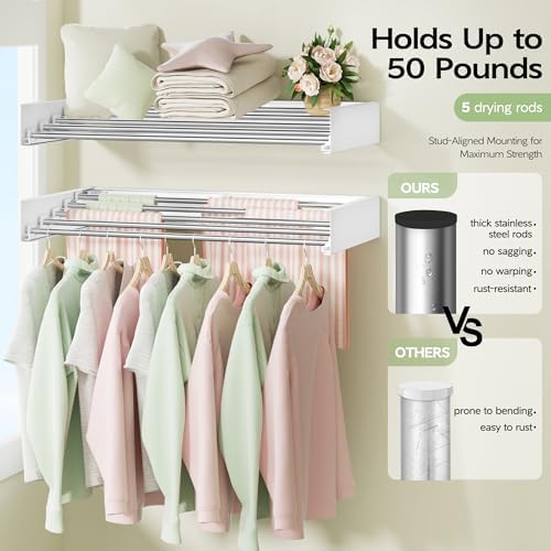Vikaqi Wall Mounted Clothes Drying Rack 32", Foldable Wall Laundry Rack - Image 3