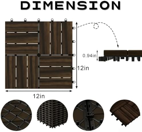 Solid Acacia Wood Interlocking Deck Tiles Snap Together Floor - Image 2