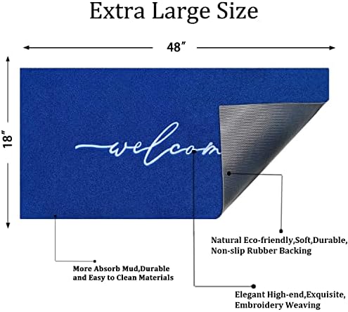 AAZZKANG Blue Door Mat Outdooor Entrance Welcome Doormat Long 18"x48" - Image 3