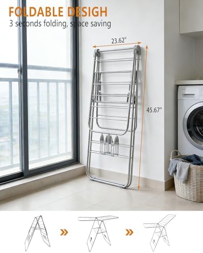 Clothes Drying Rack Foldable -Height Adjustable Laundry Drying Rack Large Space - Image 3