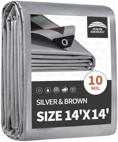RAINDEWAY 14x14 Feet Tarps Heavy Duty Waterproof, 10Mil Multipurpose Tarp by RAINDEWAY