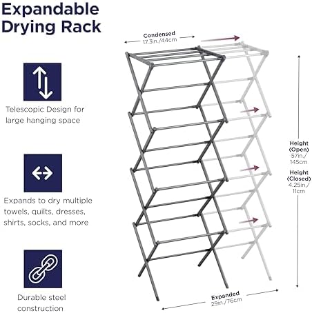 BLACK+DECKER 4-Tier Expandable Collapsible Clothes Drying Rack, Telescopic - Image 2