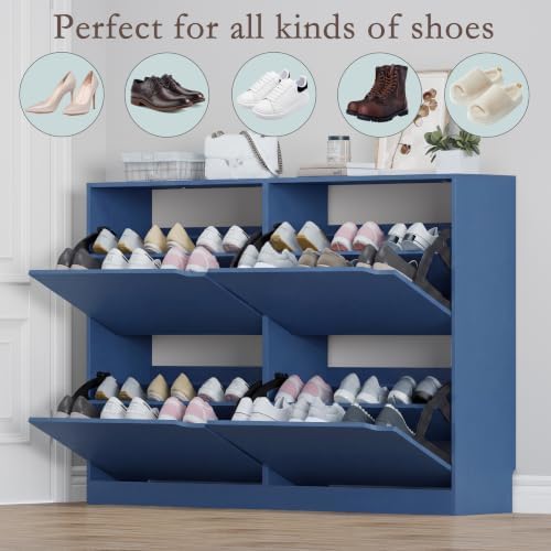 BORNOON Shoe Cabinet with 4 Flip Drawers, Narrow Hidden Shoe Storage Cabinet - Image 4