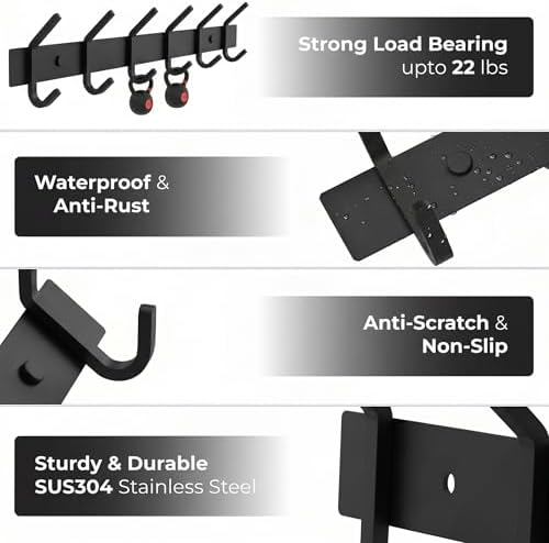 Coat Rack Wall Mount – 17 Inch Stainless Steel Hook Rail - Image 3