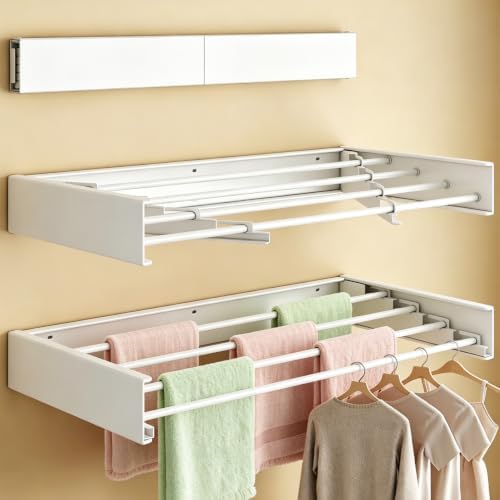 24in Wall Mounted Drying Rack Foldable Retractable 60lbs 5 Rods by Unknown