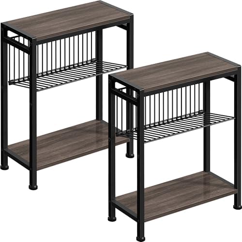 Small Side Table Set of 2 for Small Space, 3-Tier Narrow End Tablewith Magazine by HOME