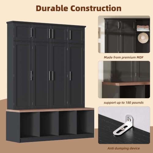 HRVEOCEI 4-in-1 Hall Tree with Storage Bench Shoe Organizer/Shelves - Image 3