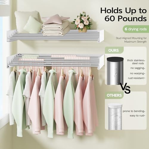 Vikaqi Wall Mounted Clothes Drying Rack 40 inches, Foldable Wall Mount Laundry - Image 4