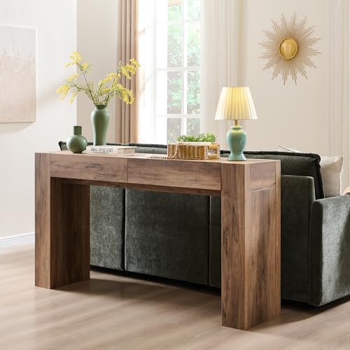 OKD 63" Console Table with Drawers, Thick Block Entryway Table, Rustic Oak - Image 6