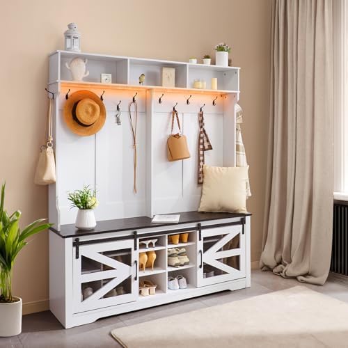 VEVOR Hall Tree Entryway Bench, LED Coat Rack - Image 2