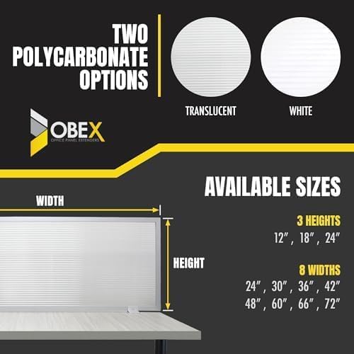 OBEX Polycarbonate Office Desk Mounted Privacy Screen Adjustable Table Top Panel Divider, Universal Aluminum Bracket-USA Made, 18" x 24", Translucent