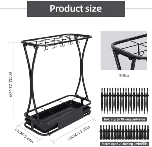 18 Slot Umbrella Stand with 10 Hooks – Heavy Duty Metal Indoor Umbrella Rack - Image 3