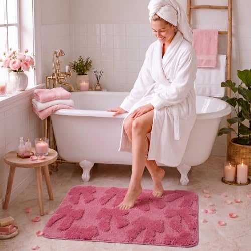 1 Pcs Pink Bow Bathroom Rug, Coquette Non-Slip Mat, 20 x 32 Inch - Image 4