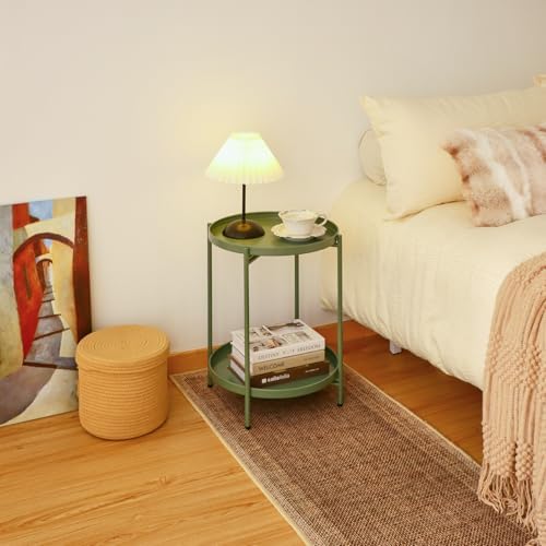 2-Tier Round End Side Table, Small Metal Side Table - Image 6
