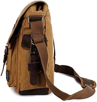 Sechunk Vintage Military Leather Canvas Laptop Bag Messenger Bags Medium - Image 2