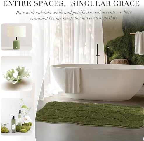 BSICPRO Large Bathroom Rugs Runner, 22x47 Scalloped Bath Mats, Olive Green - Image 4