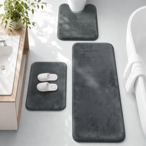 HUXMEYSON 3-Piece Memory Foam Bathroom Rug Set, Dark Grey by HUXMEYSON