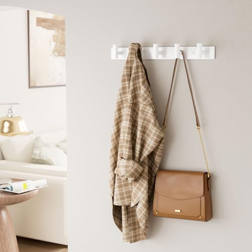 White Wall Mounted Coat Rack – 5 T-Shaped Hooks on 16.5" Rail - Image 3
