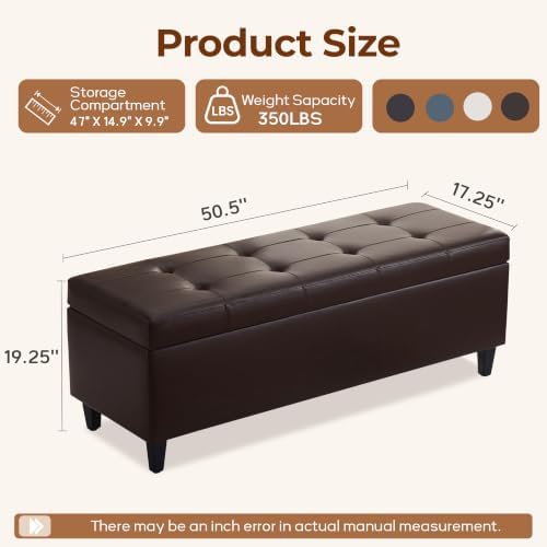 51" Storage Bench, Leather Tufted Storage Ottoman Bench - Image 2