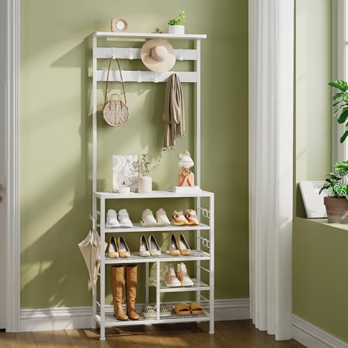 GiftGo Modern White Large 5-Tier Hall Tree Entryway Wooden Shoes Rack Shelf - Image 3