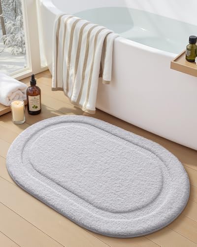 Color&Geometry Oval White Bathroom Rugs 32x20, Extra Soft Absorbent Microfiber by COLORG