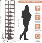 LANTEFUL Tall Shoe Rack 10-Tier Narrow Shoe Shelf Storage - Image 3