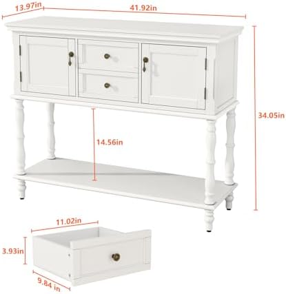 ARTPOWER Console Table with 2 Drawers, Retro Entryway Table with 2 Door - Image 2