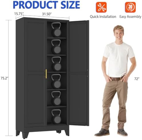 GAIOUS 75''Tall Metal Garage Storage Cabinet, File Cabinet - Image 2