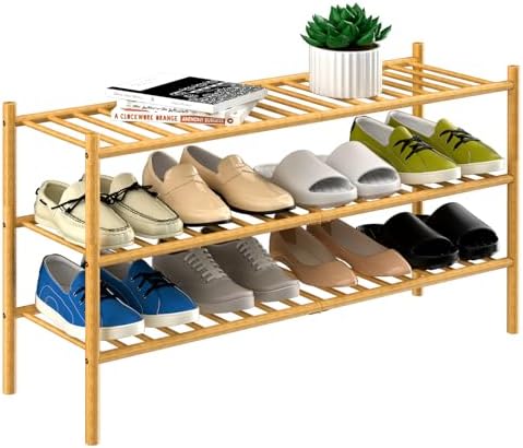 ROMGUAR CRAFT 3-Tier Bamboo Long Shoe Rack, Free Standing Wood Shoe Shelf by ROMGUAR+CRAFT