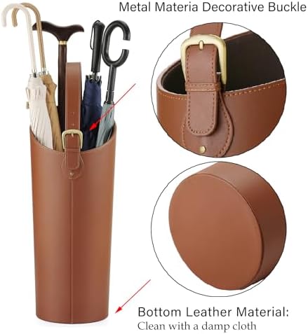 Brown Artificial Leather Tall Umbrella Holer Entryway Indoor - Image 4