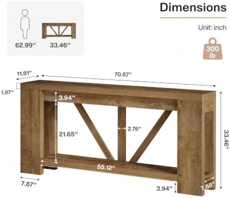 Tribesigns 70.9" Extra Long Console Table, 2-Tier Entryway Table - Image 2